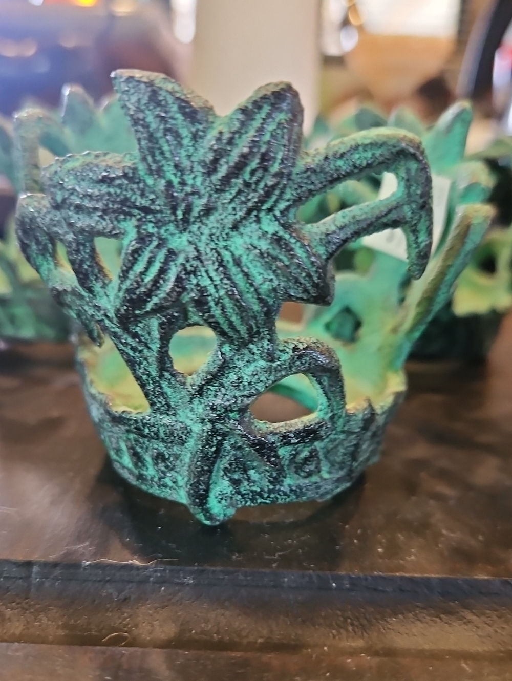 Verdigris cast iron napkin rings or Candle Holders